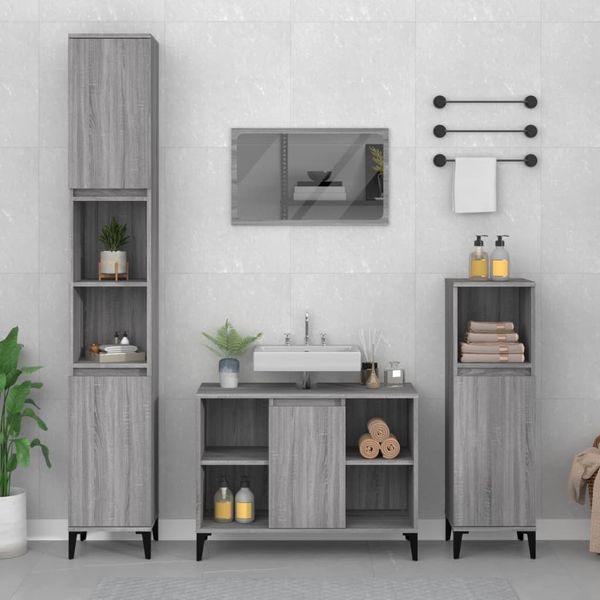 vidaXL Waschbeckenunterschrank Grau Sonoma 80x33x60 cm Holzwerkstoff 821298