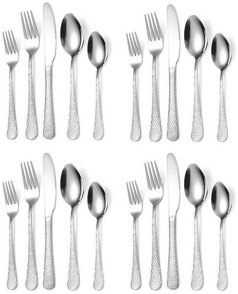 Venkuber Besteck-Set 20-teiliges Besteckset, Hammered Edelstahl-Besteckset, 4 Sätze Besteckset für Restaurant, Hotel und Heimgebrauch