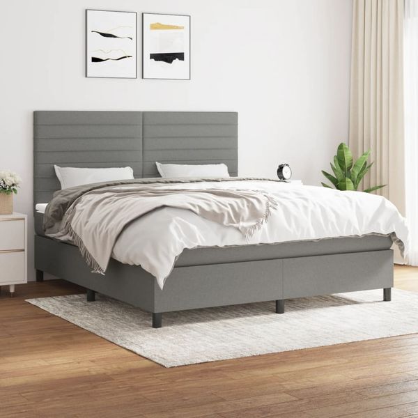 vidaXL Boxspringbett mit Matratze Dunkelgrau 160x200 cm Stoff, Härtegrad: H2 [3141866]