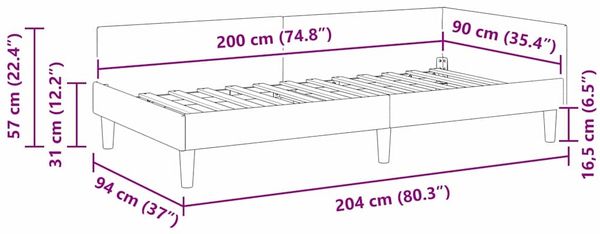 vidaXL Eckbettgestell mit Kopfteil Dunkelgrau 90 cm x 200 cm Samt 42016155 Bild 11