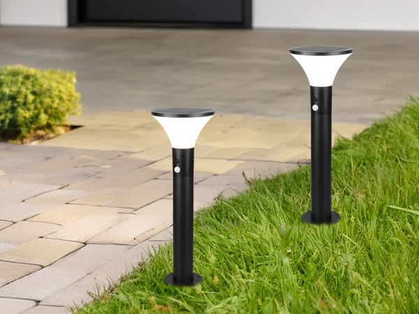 2er SET Sockelleuchten mit Solar und Strom, Hybrid mit Bewegungsmelder Höhe 50cm