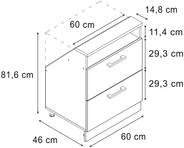 Küchenschrank für Dachschrägen R-Line Weiß Hochglanz 60 cm mit 2 Schubladen Vicco Bild 2