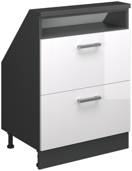 Küchenschrank für Dachschrägen R-Line Weiß Hochglanz 60 cm mit 2 Schubladen Vicco Bild 1