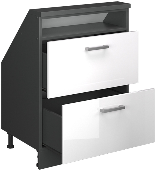 Küchenschrank für Dachschrägen R-Line Weiß Hochglanz 60 cm mit 2 Schubladen Vicco Bild 4