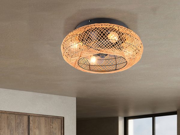 Boho Deckenleuchte LILLESAND mit Ventilator und Fernbedienung, Ø 50cm