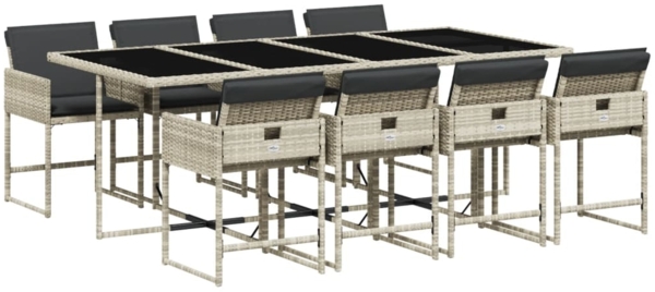 vidaXL 9-tlg. Garten-Essgruppe mit Kissen Hellgrau Poly Rattan 3211283