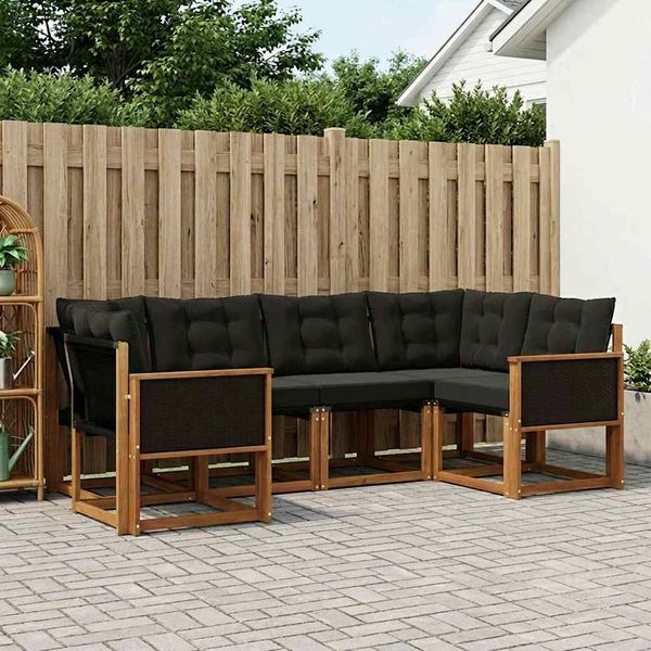 vidaXL Outdoor-Sofagarnitur mit Kissen 6 pcs Natürlich und Schwarz 3382168