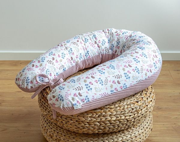 Loolay Stillkissen ALTROSA Waffelpique Seitenschläferkissen Schwanger Schlafkissen, XXL 170 cm Stillkissen + Bezug (Reißverschluss), Atmungsaktive WAFFEL + GLATT Baumwolle WEICH Stillkissen MUSTER: ROSA Waffelpique/ ROSA Blumenwiese, Hochwertiges PREMI...