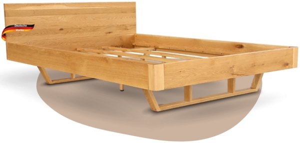 DELUKE® Massivholzbett 200x200cm KEILO - Eichenholz | Bettrahmen mit Bettkopf, Holzbett naturgeölt, Holzkufen | Bettgestell Doppelbett Futonbett