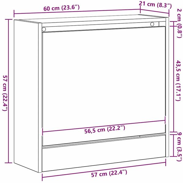 vidaXL Schuhschrank Artisan-Eiche 60 x 21 x 57 cm Holzwerkstoff 869100 Bild 12