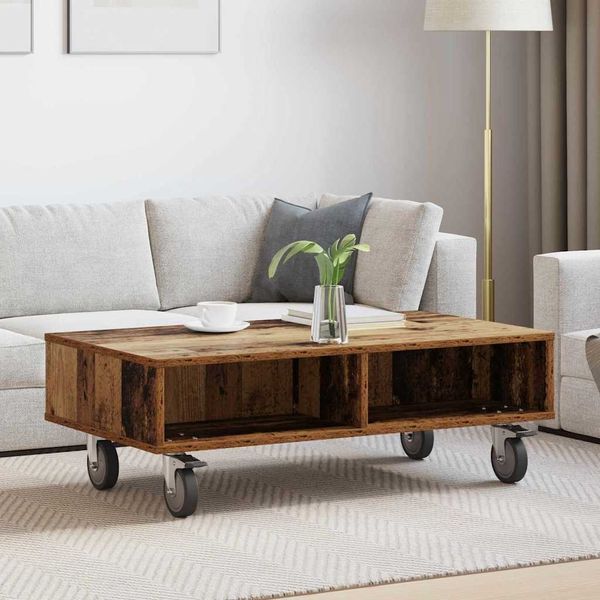 vidaXL Beistelltisch mit Rädern Altholz 90 x 50 x 30 cm Holzwerkstoff 891022