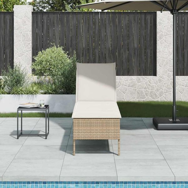 vidaXL Sonnenliege mit Auflage Beige 55x200x44 cm Poly Rattan 4104104