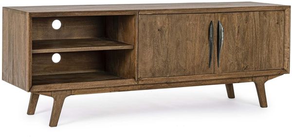 TV-Board Sherman aus Mangoholz, modernes Design, Natur, 2 Türen mit Magnetverschluss