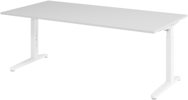 bümö manuell höhenverstellbarer Schreibtisch 200x100 in grau, Gestell in weiß - PC Tisch höhenverstellbar & groß, höhenverstellbarer Tisch Büro, großer Computertisch verstellbar, X2E-5-WW