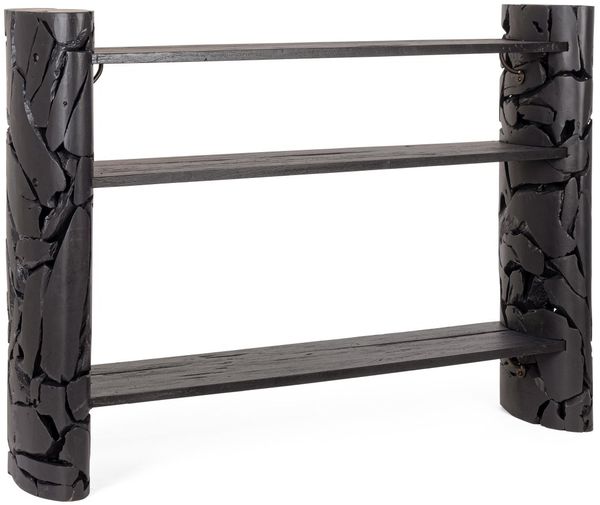 Konsole Dowaro aus Teakholz, Retro Chic Design, schwarz lackiert, drei Einlegeböden, 156 cm breit