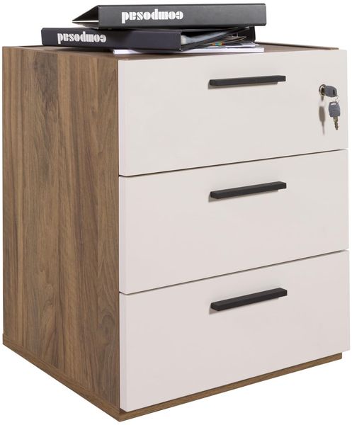 Composad | Kommode mit 3 Schubladen, Rollen und Schloss der Linie Lapis, Moderne Bürokommode, geräumig, (BxHxT) 50 x 61,2 x 47,2 cm, Farbe Walnuss Brera und Kaschmir, hergestellt in Italien