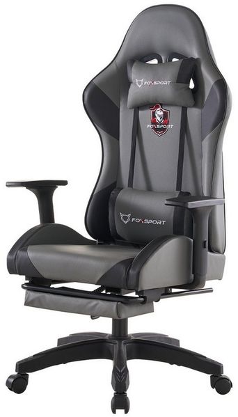 FOXSPORT Gaming-Stuhl inkl. Rücken- & Nackenkissen, ergonomischer Bürostuhl (Computer Stuhl mit Racing-Design, Drehstuhl mit 3D-Armstützen und verstellbarer Fußstütze, 150° verstellbare Rückenlehne, 1 St), 360° drehbar, 10 cm Höhenverstellung, belastba...