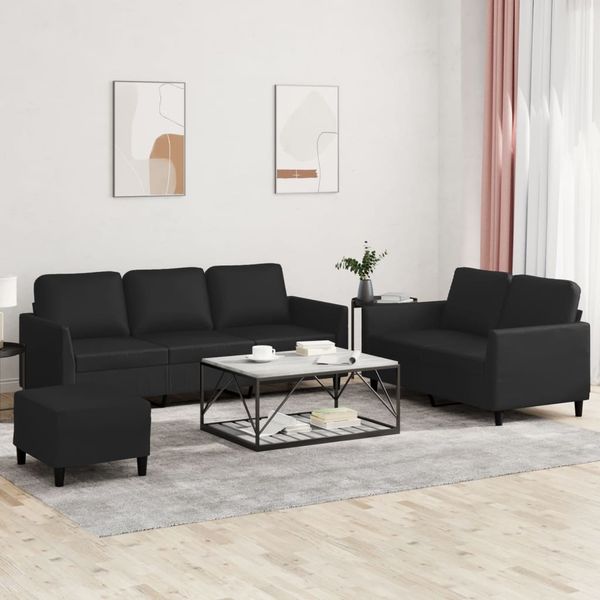 vidaXL 3-tlg. Sofagarnitur mit Kissen Schwarz Kunstleder 3201765