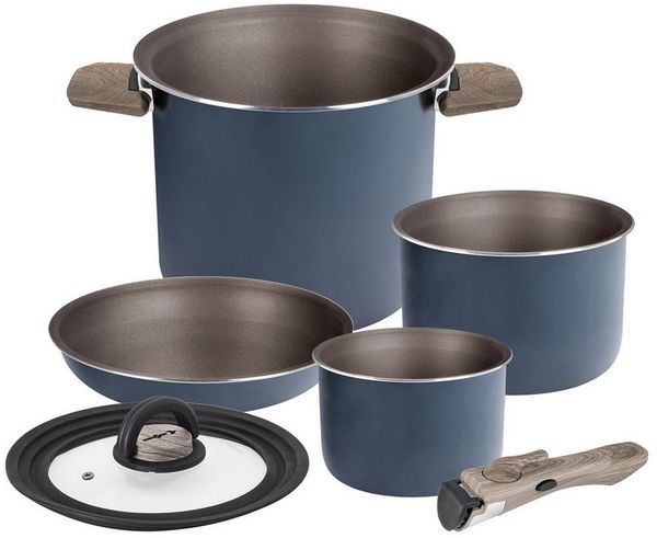 BRUNNER Topf-Set BRUNNER Camping Topfset TORRALTA Vacublock Leicht, Stapelbar, Alu, (5-tlg)
