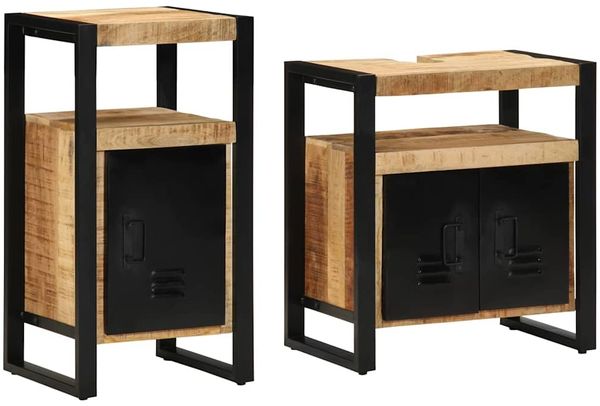 vidaXL Badezimmermöbel-Set 2 pcs Braun Massives rohes Mangoholz 3305602