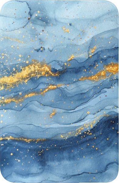 OnlyWow WC-Vorleger Aquarell - Blau - Kunst - Gold - Luxus - Modern, Höhe 10 mm, Polyester, Rechteckig, WC Teppich, Toilettenvorleger, Toilettenteppich, Badematte 40x60 cm