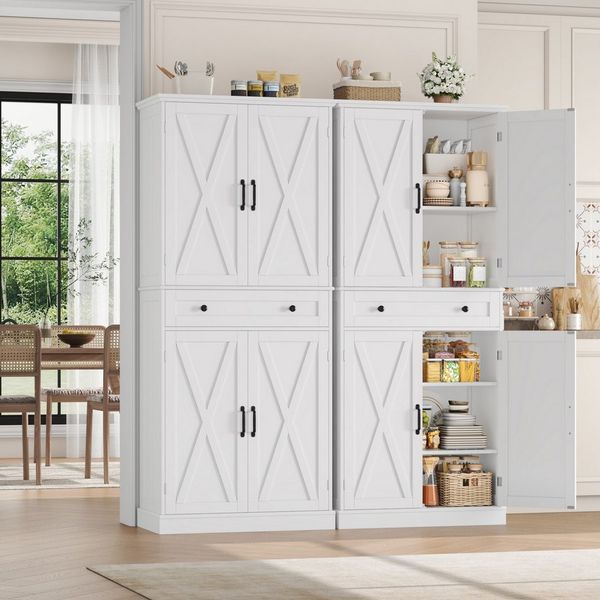 Homfa Küchenbuffet Küchenschrank mit 2 Schubladen Buffetschrank Vorratsschrank Mehrzweckschrank 181,5x40x76cm