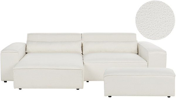 Ecksofa mit Ottomane HELLNAR Bouclé Cremeweiß Rechtsseitig