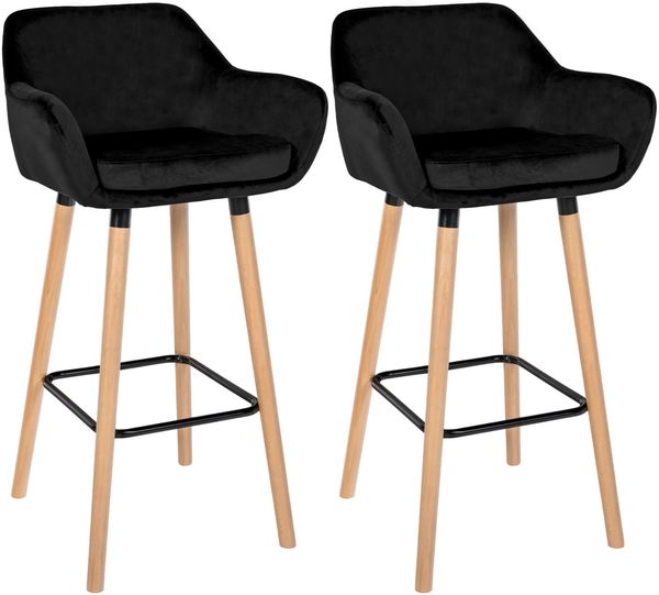 2er Set Barhocker MIRID - Samt Schwarz 55x46x99 cm | Barstuhl Mit Lehne Tresenhocker Tresenstuhl Kneipenhocker Kneipenstuhl