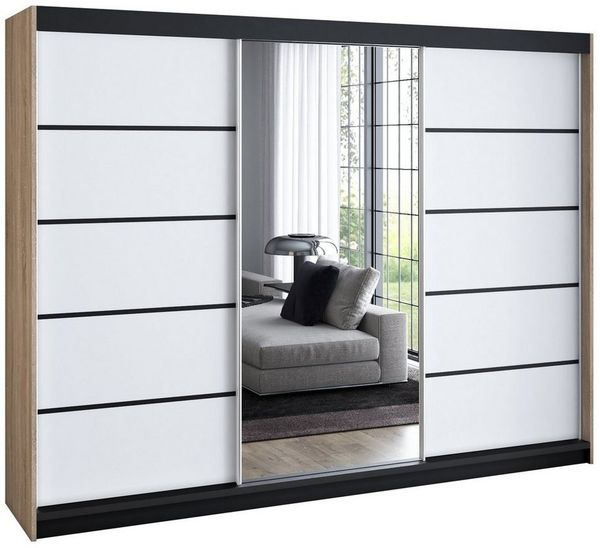 A&J MöbelLand GmbH Schiebetürenschrank VILUNO mit 4 Schubladen und Spiegel (TOP ANGEBOT! Geräumiger Schrank mit einer Breite von 200 cm und Spiegel, ideal zur Aufbewahrung von Kleidung und Accessoires. 4 Schubladen und viel Stauraum. TOP PRODUKT! Wähle...
