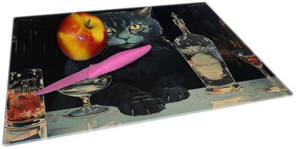 Wallario Schneidebrett Katze an der Bar, ESG-Sicherheitsglas, (inkl. rutschfester Gummifüße 4mm, 1-St), 30x40 cm