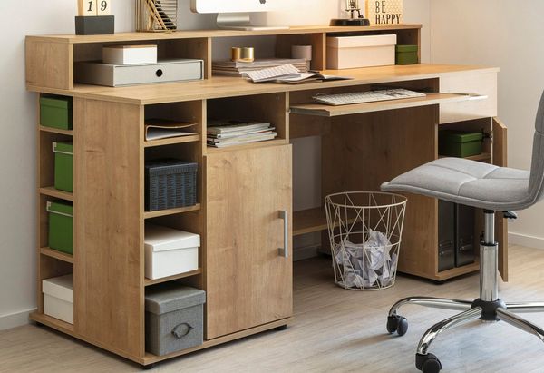 VOGL Möbelfabrik Schreibtisch Timra mit Monitoraufsatz, Tastaturauszug & Towerfach, Breite 154 oder 178 cm, Made in Germany