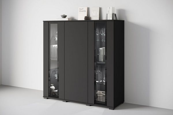 Home affaire Highboard Caro, modernes Design mit Glaseinsätzen, Breite 120 cm (1 St), grifflose Fronten mit Push-to-Open, höhenverstellbare Einlegeböden