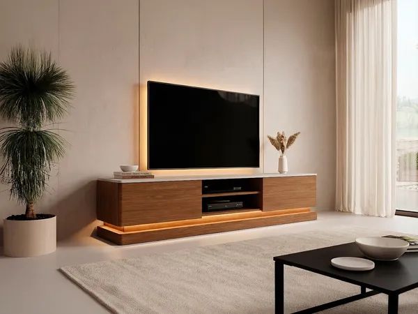 Vente-unique - DEVIKA TV unit Holz, Platte BraunBeige - B 40 cm x H 44 cm x L 190 cm