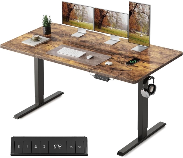 FEZIBO Schreibtisch Elektrisch Höhenverstellbar 140x60 Braun