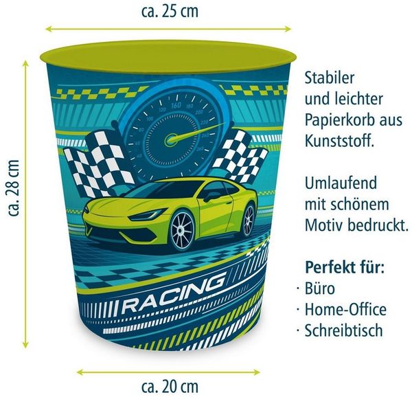 itenga Papierkorb itenga Papierkorb für Kinder - Motiv Rennauto NITRON - ca. 11 Liter