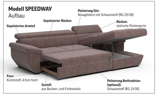 COTTA Ecksofa Speedway L-Form, mit Kopfteilverstellung, wahlweise mit Bettfunktion & Bettkasten Bild 2