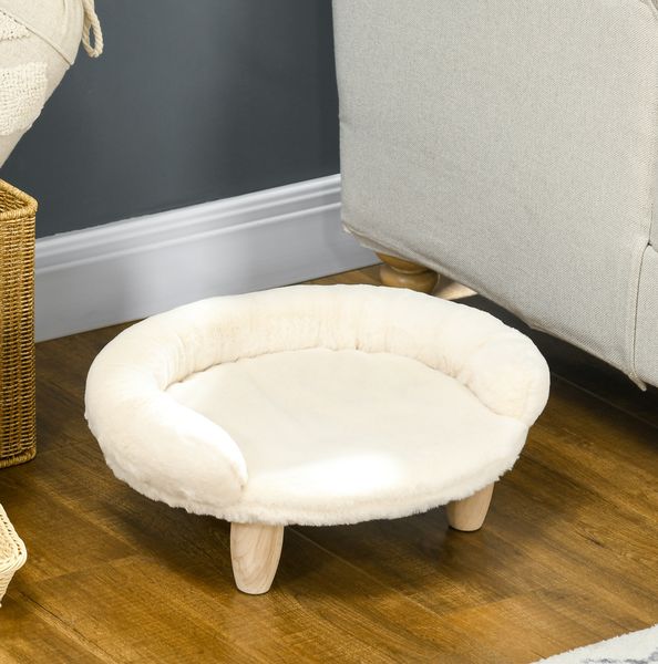 Haustierbett 47 x 40 x 20 cm in Cremeweiß – ovales Design mit abnehmbarem Bezug und Holzbeinen