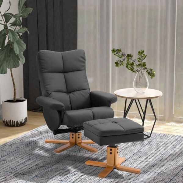 HOMCOM Polsterstuhl mit Hocker und Stauraum, Fernsehsessel mit Liegefunktion (Relaxsessel, 2 St), für Wohnzimmer, Schwarz