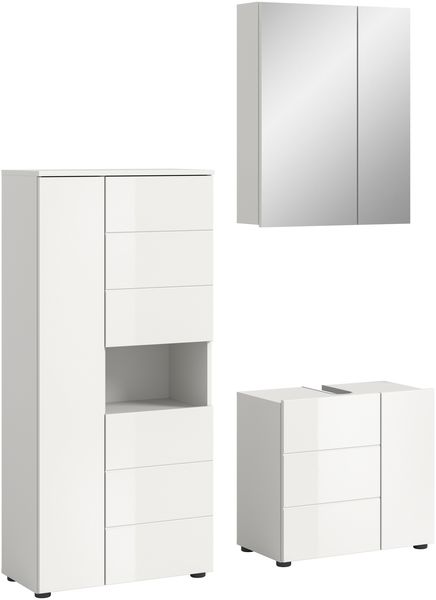 Badezimmer-Set >Vira< (3-teilig) in weiß / weiß hochglanz - 135x190x34cm (BxHxT)