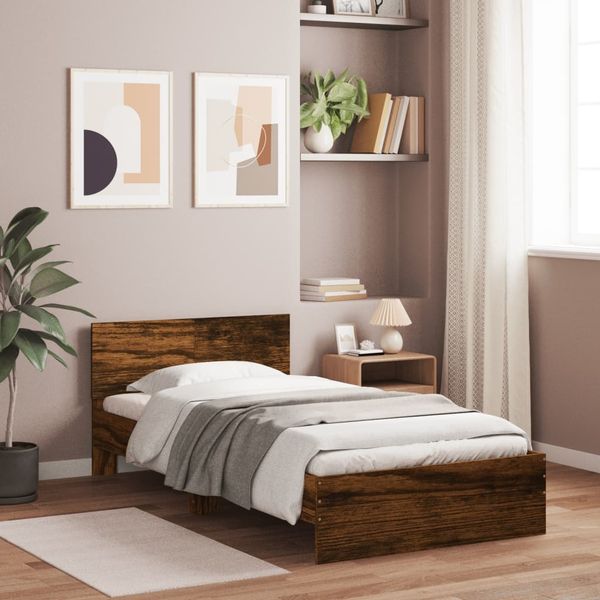 vidaXL Bettgestell mit Kopfteil Räuchereiche 100x200 cm Holzwerkstoff 838621