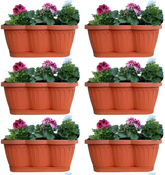 Blumenkasten Balkonkasten Pflanzkasten Terracotta im Wellendesign inkl. passenden Bewässerungsuntersetzer 40, 60 oder 80 cm