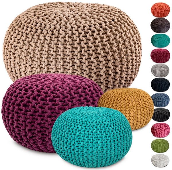 Amagohome Sitzhocker Sitzpouf Strickhocker Pouf Ø45 H30cm Bodenkissen Indoor Baumwolle recy
