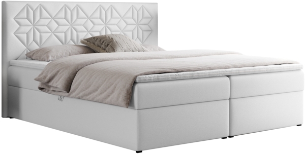 Boxspringbett, Doppelbett mit Multipocket-Matratzen und Topper, dekoratives Kopfteil - LEILA - 140 x 200 cm - Weiß Kunstleder - H3 Bild 3