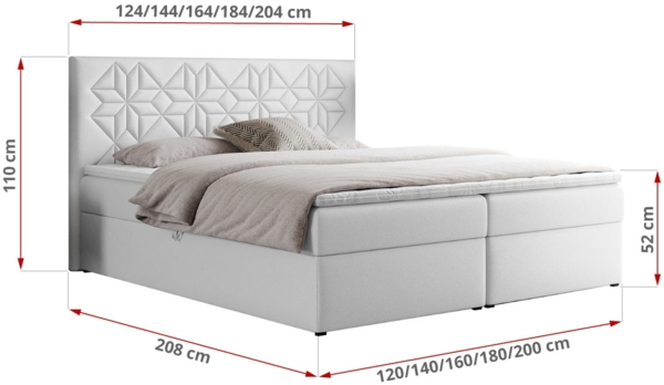 Boxspringbett, Doppelbett mit Multipocket-Matratzen und Topper, dekoratives Kopfteil - LEILA - 140 x 200 cm - Weiß Kunstleder - H3 Bild 5