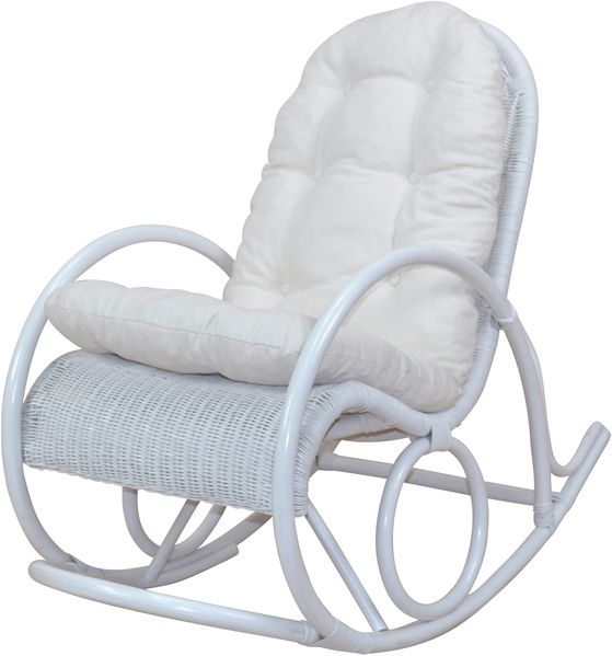 Schaukelstuhl aus Rattan handgefertigt, weiß inkl. Kissen creme