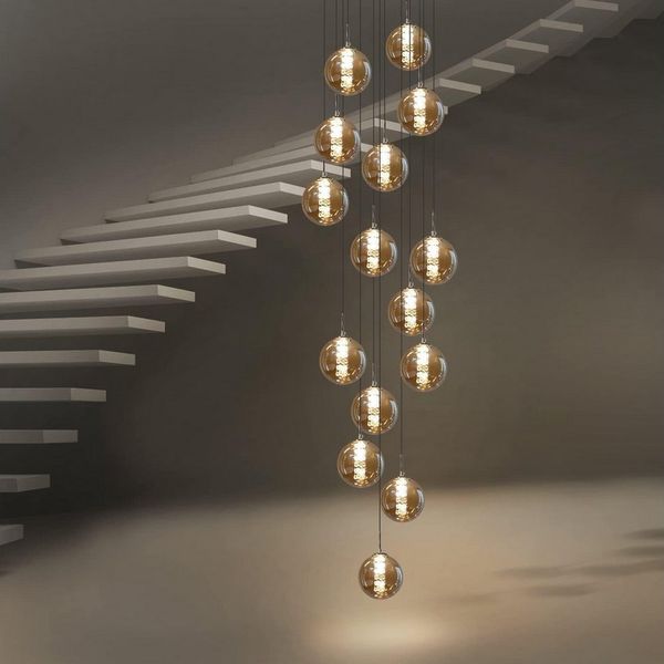 Nettlife Pendelleuchte G9 Deckenlampe 3-flammig Bernstein/Grau Glas Industriestil, Höheverstellbar, LED wechselbar, Warmweiß, für Küchen Wohnzimmer Schlafzimmer Flur