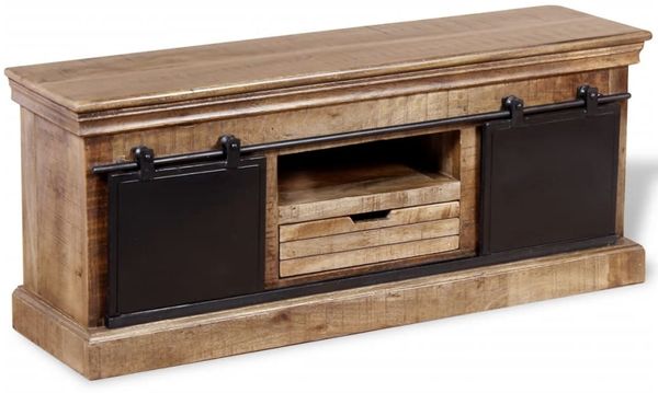 TV-Schrank, TV-Lowboard mit 2 Schiebetüren Massivholz Mango 110x30x45 cm