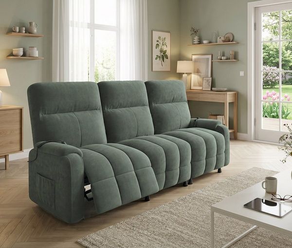 GUNJI Sofa Elektrisches Verstellfunktion 3-Sitzer Relaxsofa, mit 2 Sitzen Relaxfunktionen,USB/Typ-C,Liegefunktion (105°-150),Federkern