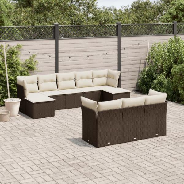 vidaXL 10-tlg. Garten-Sofagarnitur mit Kissen Braun Poly Rattan 3218333