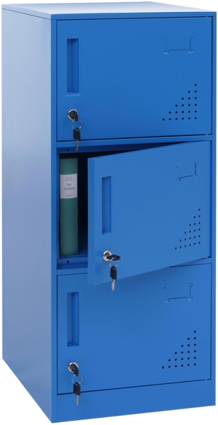 Spind HWC-P63, Schließfach Wertfachschrank Schließfachschrank 3 Türen, 90x38x45cm Stahl ~ blau
